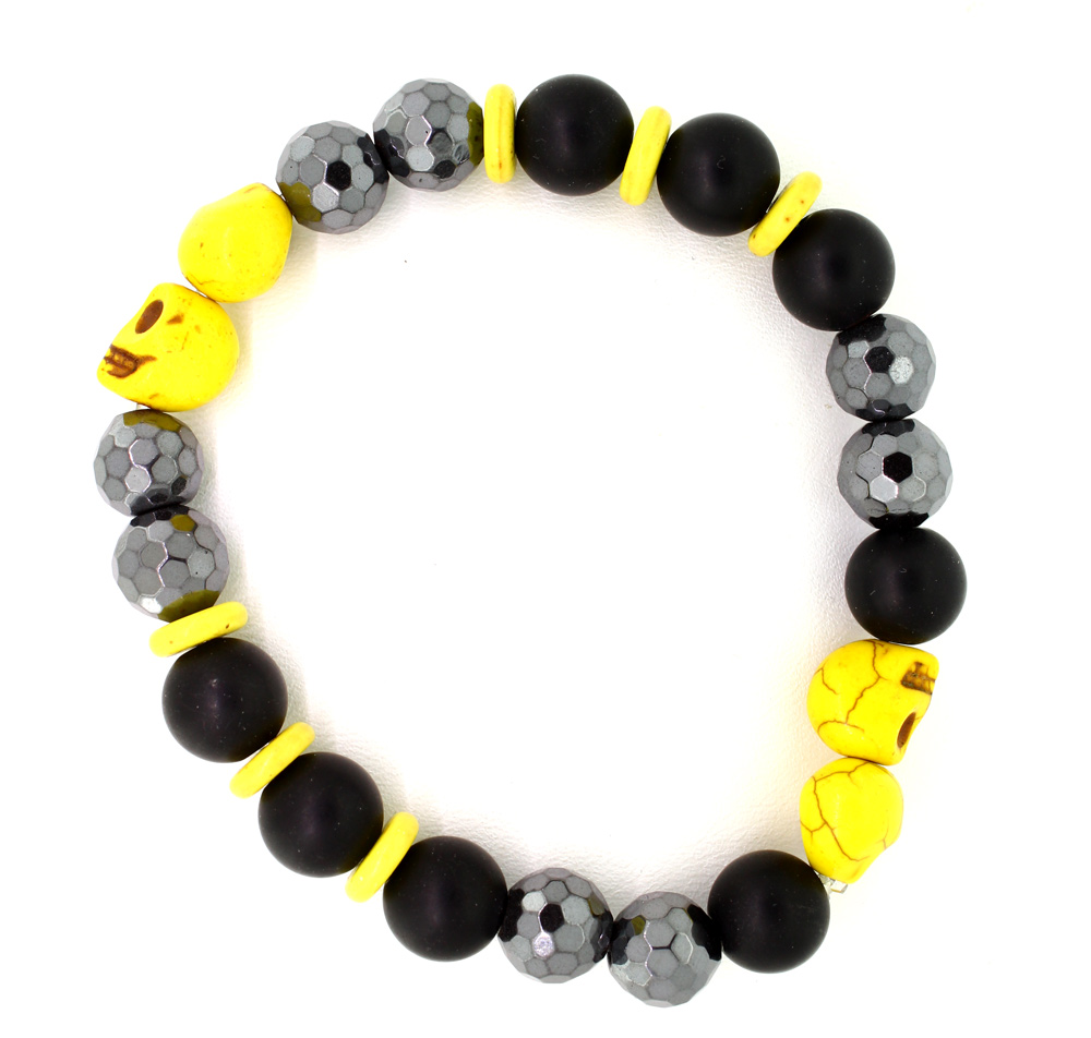 LoBo-Bracelet: Sanga - schwarzes Onyx/Hamätit Perlenarmband gelb.