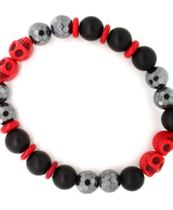 LoBo-Bracelet: Sanga - schwarzes Onyx/Hamätit Perlenarmband rot.