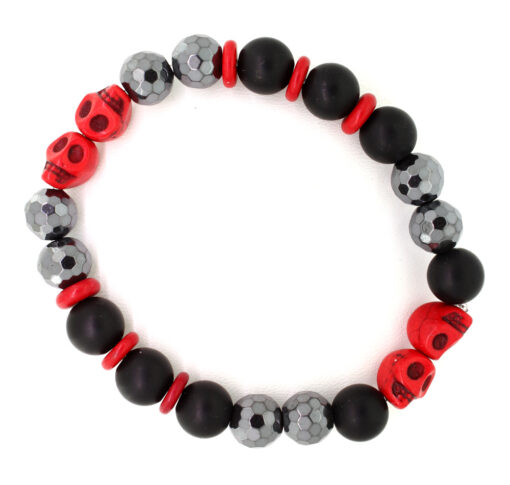 LoBo-Bracelet: Sanga - schwarzes Onyx/Hamätit Perlenarmband rot.