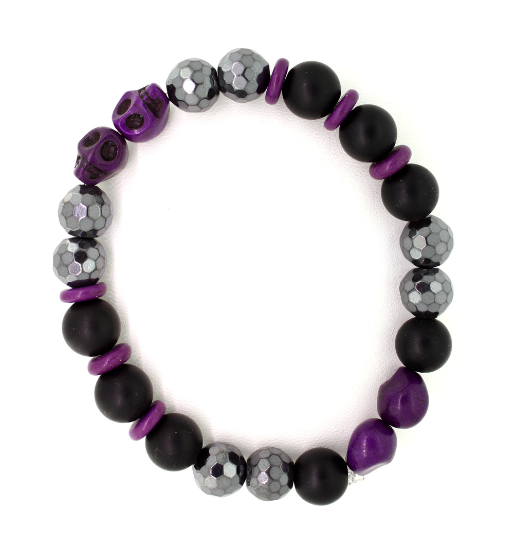 LoBo-Bracelet: Sanga - schwarzes Onyx/Hamätit Perlenarmband Lila.