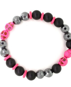 LoBo-Bracelet: Sanga - schwarzes Onyx/Hamätit Perlenarmband Magenta.
