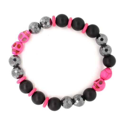 LoBo-Bracelet: Sanga - schwarzes Onyx/Hamätit Perlenarmband Magenta.