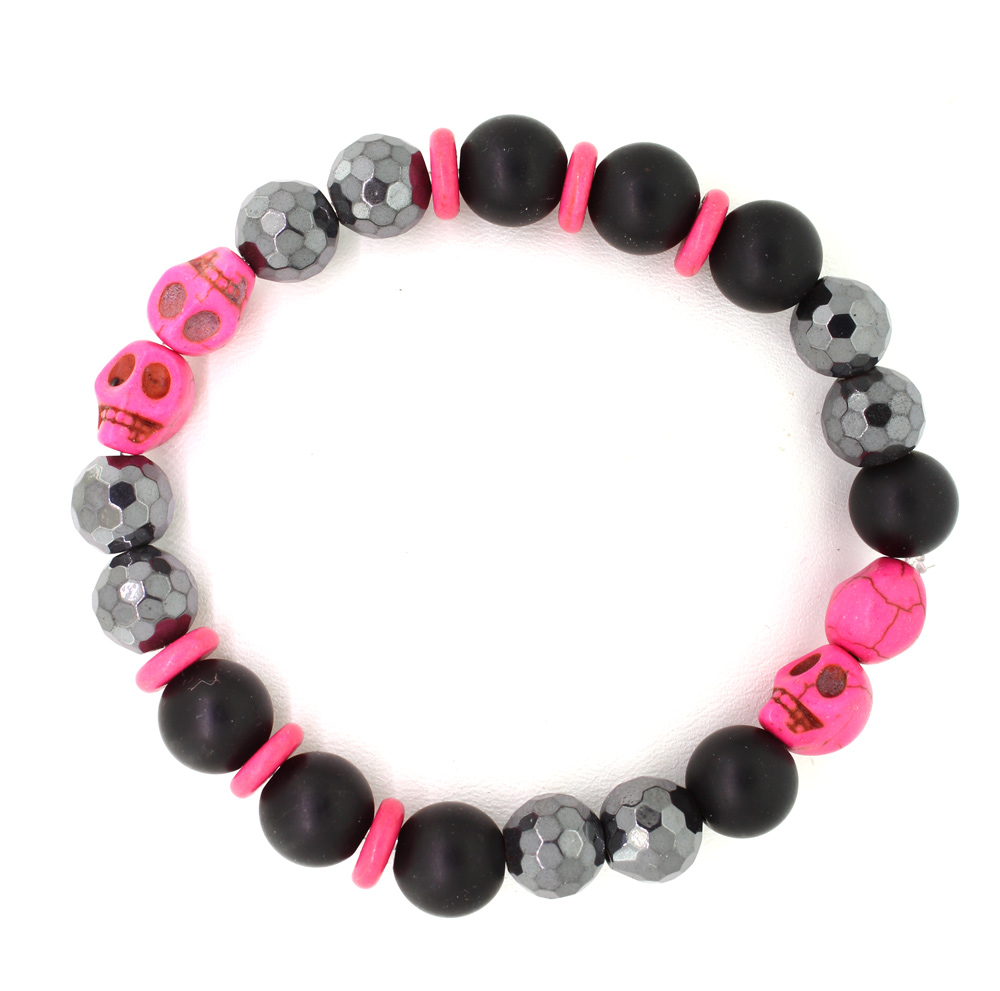 LoBo-Bracelet: Sanga - schwarzes Onyx/Hamätit Perlenarmband Magenta.