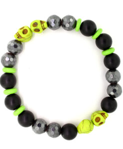 LoBo-Bracelet: Sanga - schwarzes Onyx/Hamätit Perlenarmband grün.