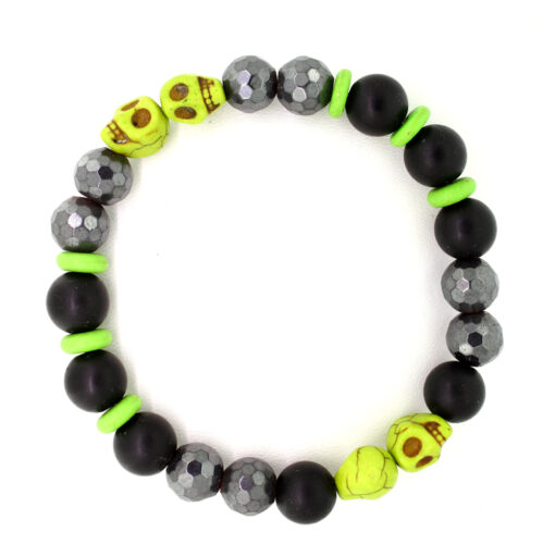 LoBo-Bracelet: Sanga - schwarzes Onyx/Hamätit Perlenarmband grün.