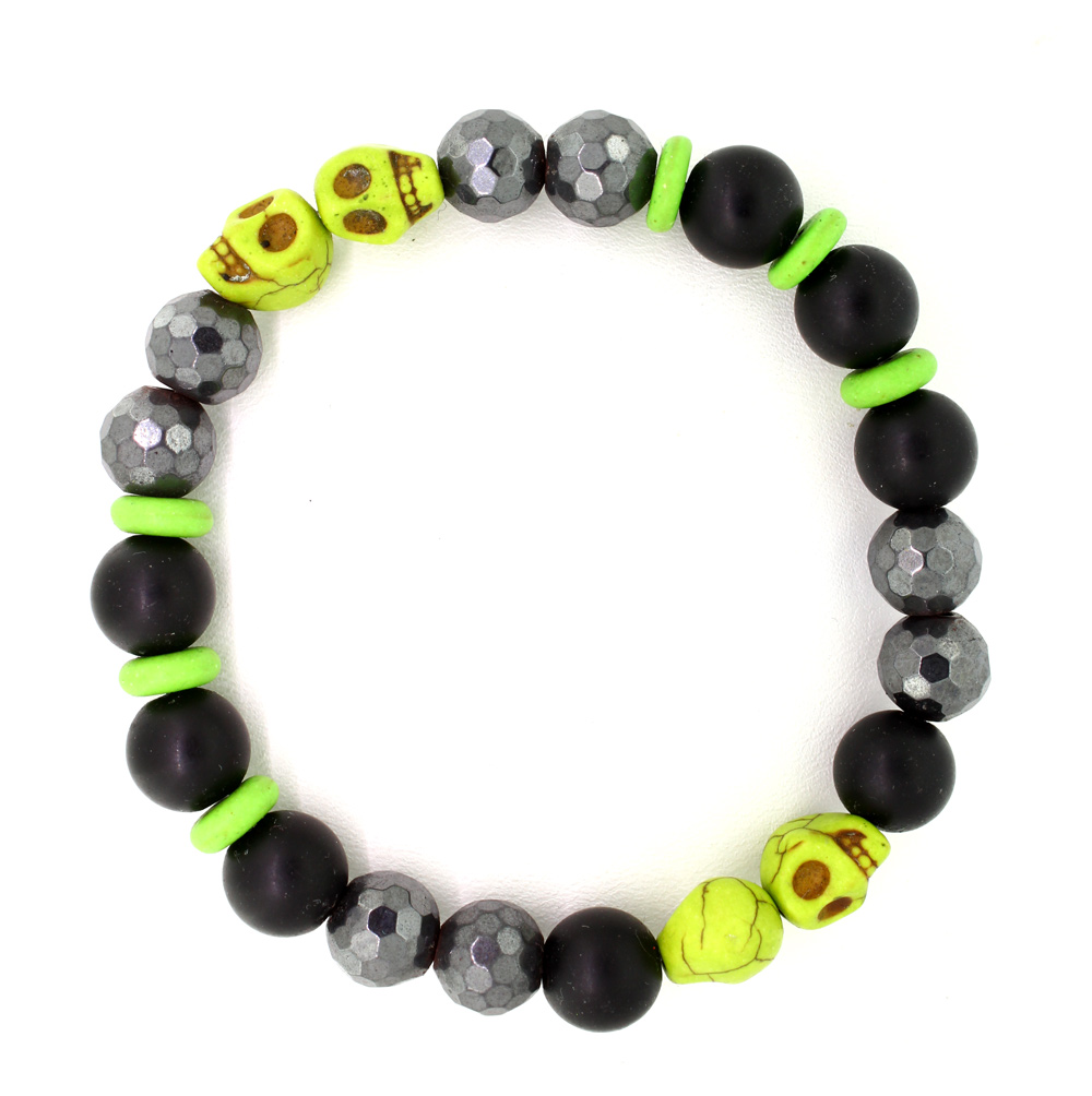 LoBo-Bracelet: Sanga - schwarzes Onyx/Hamätit Perlenarmband grün.