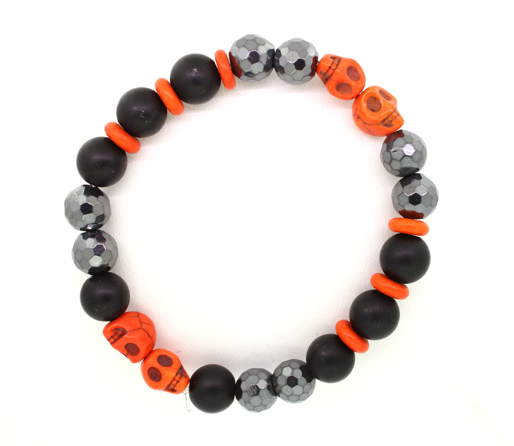 LoBo-Bracelet: Sanga - schwarzes Onyx/Hamätit Perlenarmband orange.