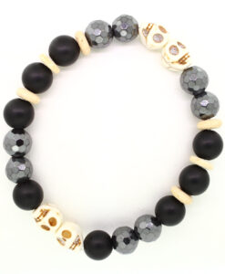 LoBo-Bracelet: Sanga - schwarzes Onyx/Hamätit Perlenarmband altweiß.