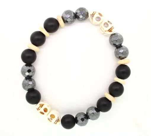 LoBo-Bracelet: Sanga - schwarzes Onyx/Hamätit Perlenarmband altweiß.