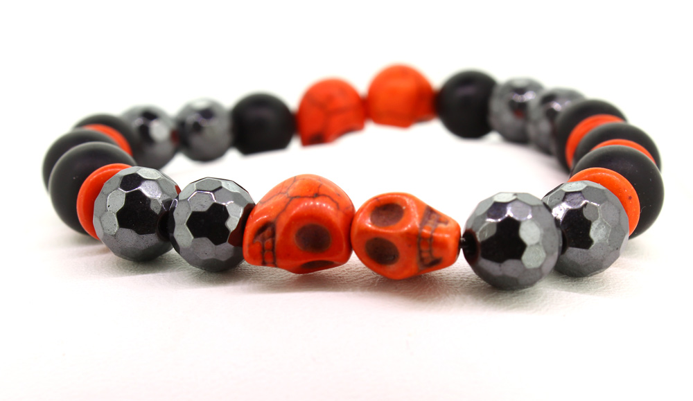 LoBo-Bracelet: Sanga - schwarzes Onyx/Hamätit Perlenarmband orange.