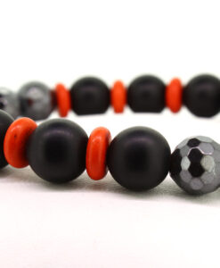 LoBo-Bracelet: Sanga - schwarzes Onyx/Hamätit Perlenarmband orange.