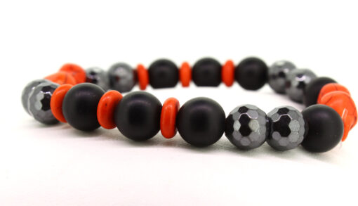 LoBo-Bracelet: Sanga - schwarzes Onyx/Hamätit Perlenarmband orange.