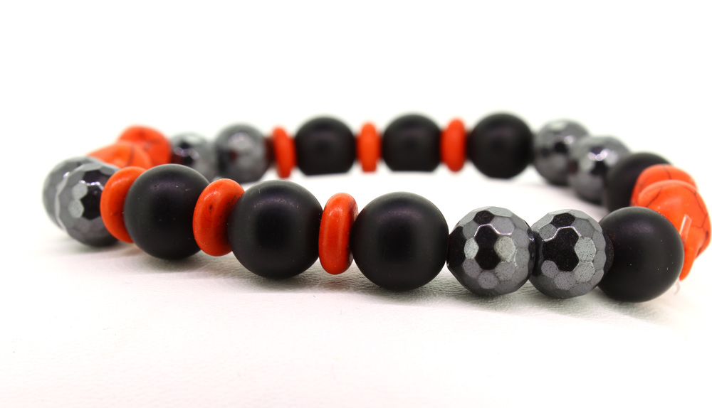 LoBo-Bracelet: Sanga - schwarzes Onyx/Hamätit Perlenarmband orange.