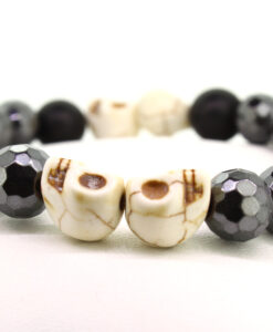LoBo-Bracelet: Sanga - schwarzes Onyx/Hamätit Perlenarmband altweiß.