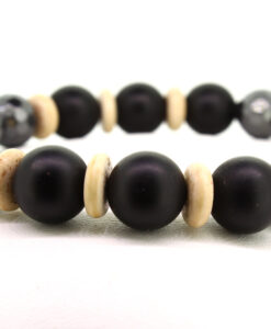 LoBo-Bracelet: Sanga - schwarzes Onyx/Hamätit Perlenarmband altweiß.
