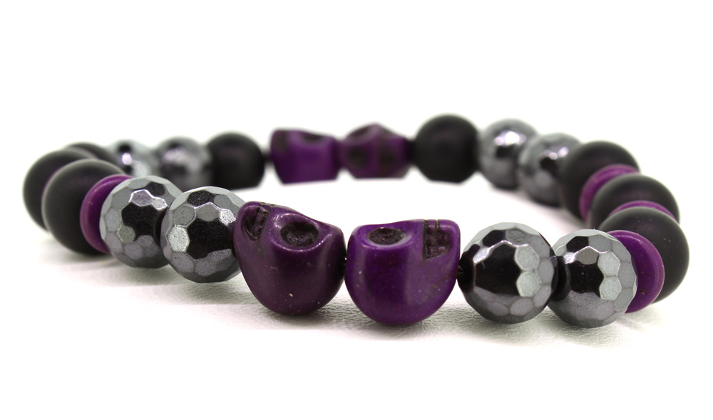 LoBo-Bracelet: Sanga - schwarzes Onyx/Hamätit Perlenarmband Lila.