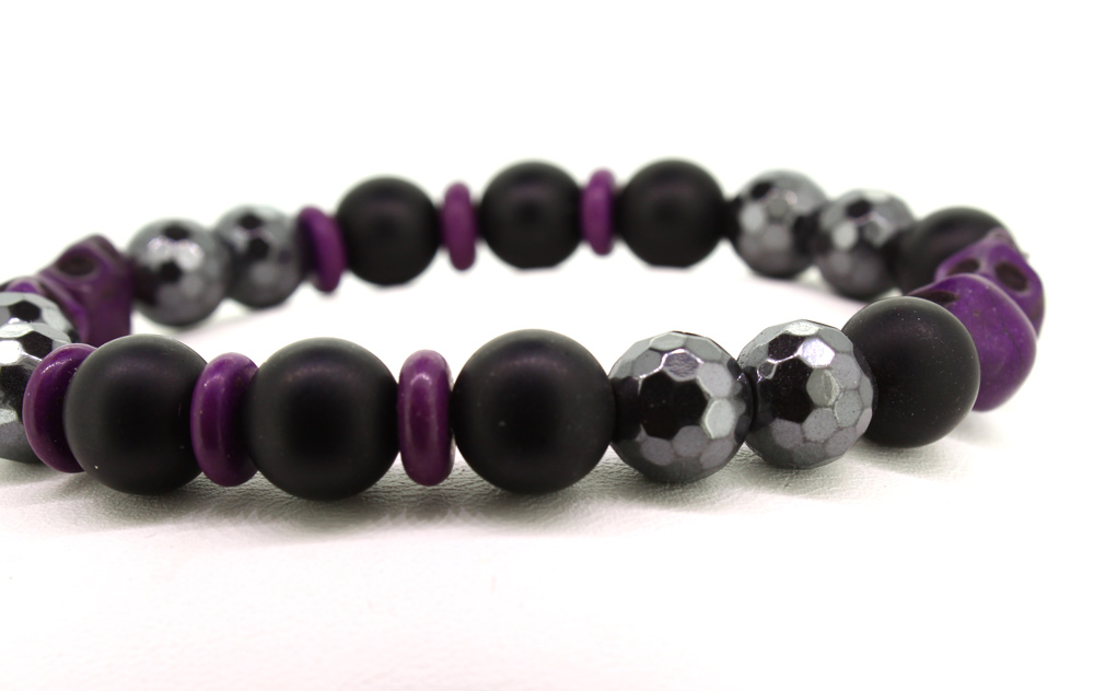 LoBo-Bracelet: Sanga - schwarzes Onyx/Hamätit Perlenarmband Lila.