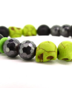 LoBo-Bracelet: Sanga - schwarzes Onyx/Hamätit Perlenarmband grün.
