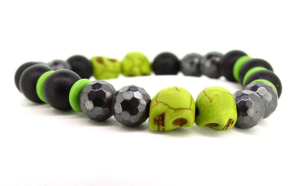 LoBo-Bracelet: Sanga - schwarzes Onyx/Hamätit Perlenarmband grün.