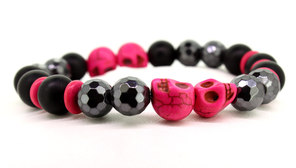 LoBo-Bracelet: Sanga - schwarzes Onyx/Hamätit Perlenarmband Magenta.