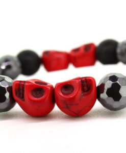 LoBo-Bracelet: Sanga - schwarzes Onyx/Hamätit Perlenarmband rot.