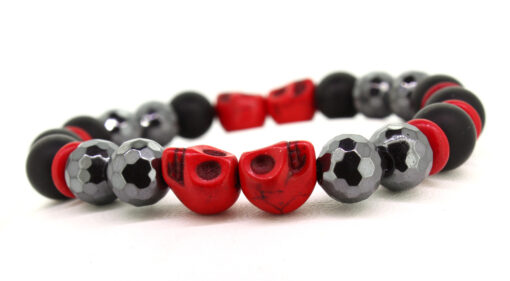 LoBo-Bracelet: Sanga - schwarzes Onyx/Hamätit Perlenarmband rot.