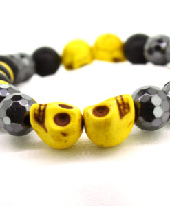 LoBo-Bracelet: Sanga - schwarzes Onyx/Hamätit Perlenarmband gelb.