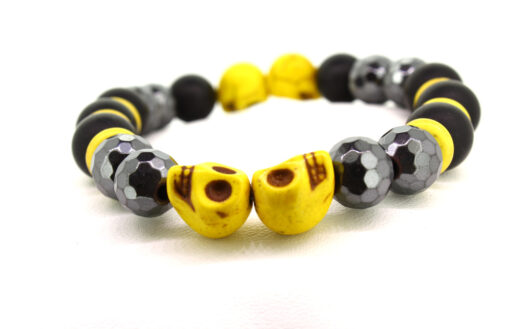 LoBo-Bracelet: Sanga - schwarzes Onyx/Hamätit Perlenarmband gelb.