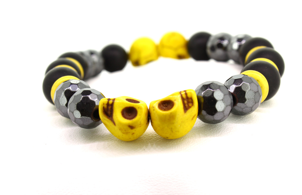 LoBo-Bracelet: Sanga - schwarzes Onyx/Hamätit Perlenarmband gelb.