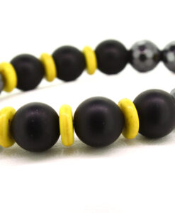 LoBo-Bracelet: Sanga - schwarzes Onyx/Hamätit Perlenarmband gelb.