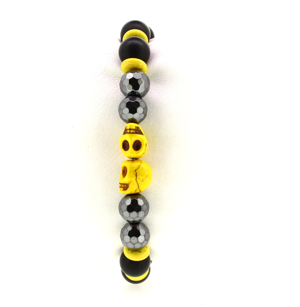 LoBo-Bracelet: Sanga - schwarzes Onyx/Hamätit Perlenarmband gelb.
