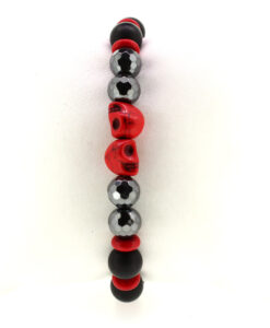 LoBo-Bracelet: Sanga - schwarzes Onyx/Hamätit Perlenarmband rot.