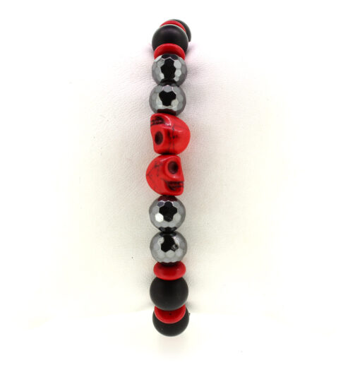 LoBo-Bracelet: Sanga - schwarzes Onyx/Hamätit Perlenarmband rot.