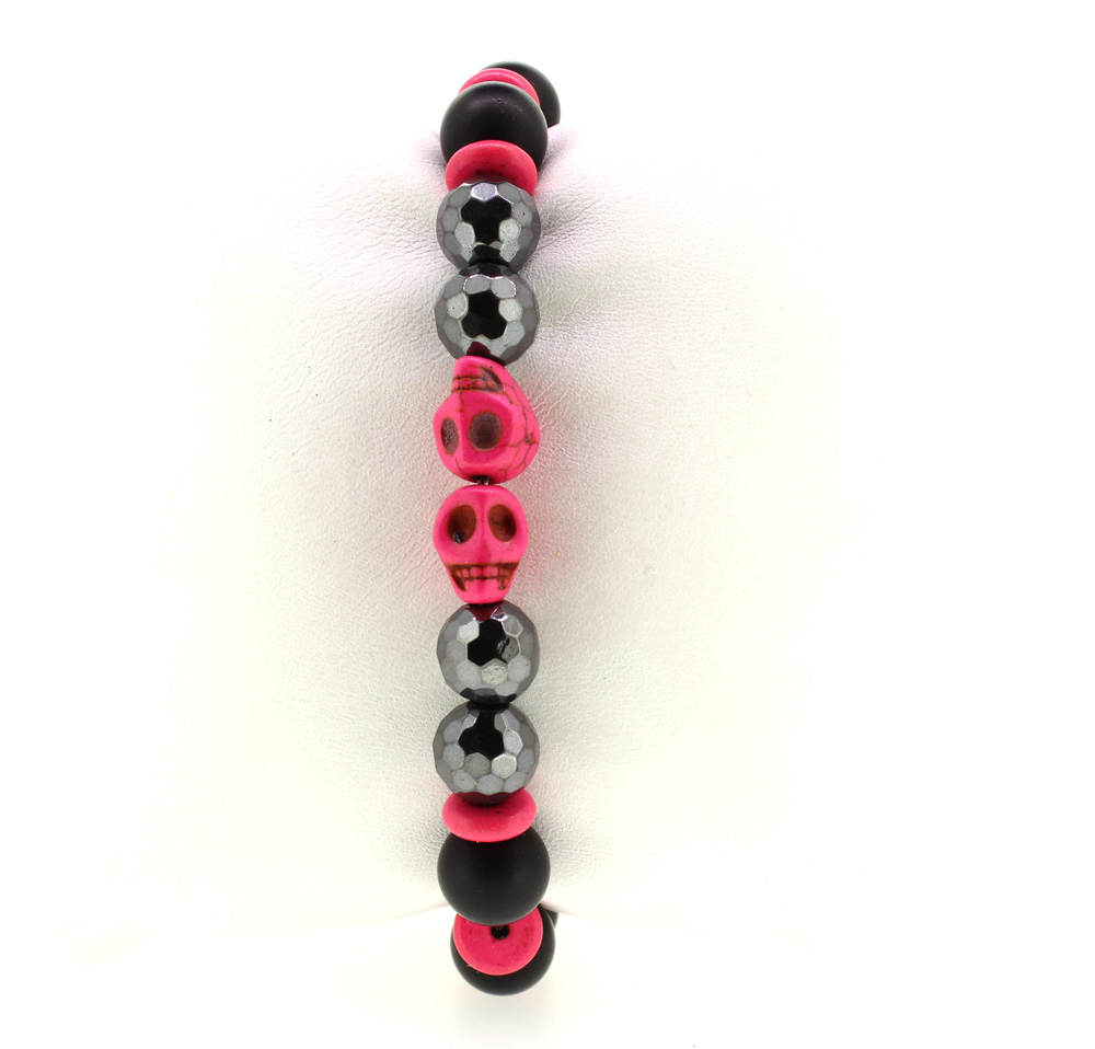 LoBo-Bracelet: Sanga - schwarzes Onyx/Hamätit Perlenarmband Magenta.