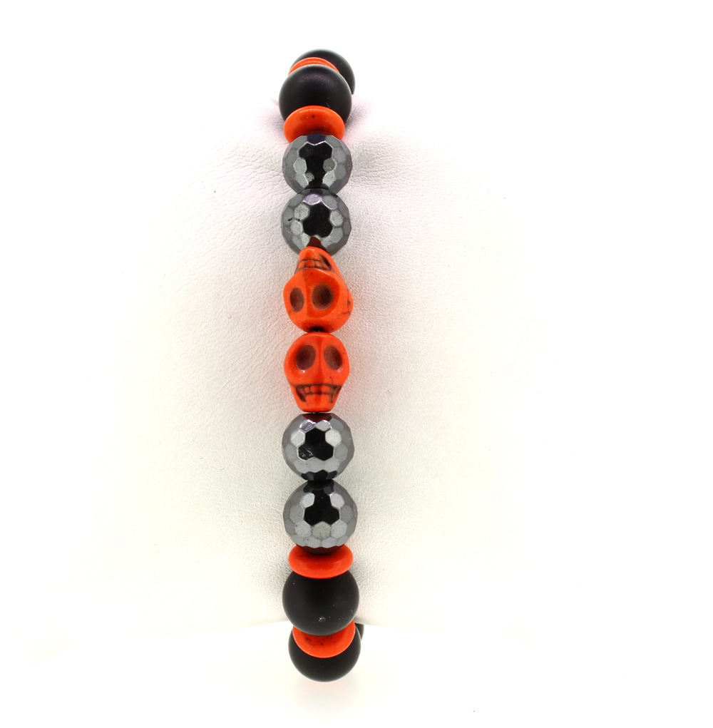 LoBo-Bracelet: Sanga - schwarzes Onyx/Hamätit Perlenarmband orange.