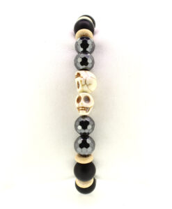 LoBo-Bracelet: Sanga - schwarzes Onyx/Hamätit Perlenarmband altweiß.