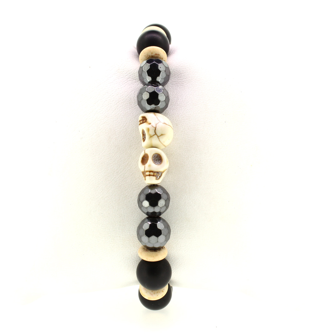 LoBo-Bracelet: Sanga - schwarzes Onyx/Hamätit Perlenarmband altweiß.