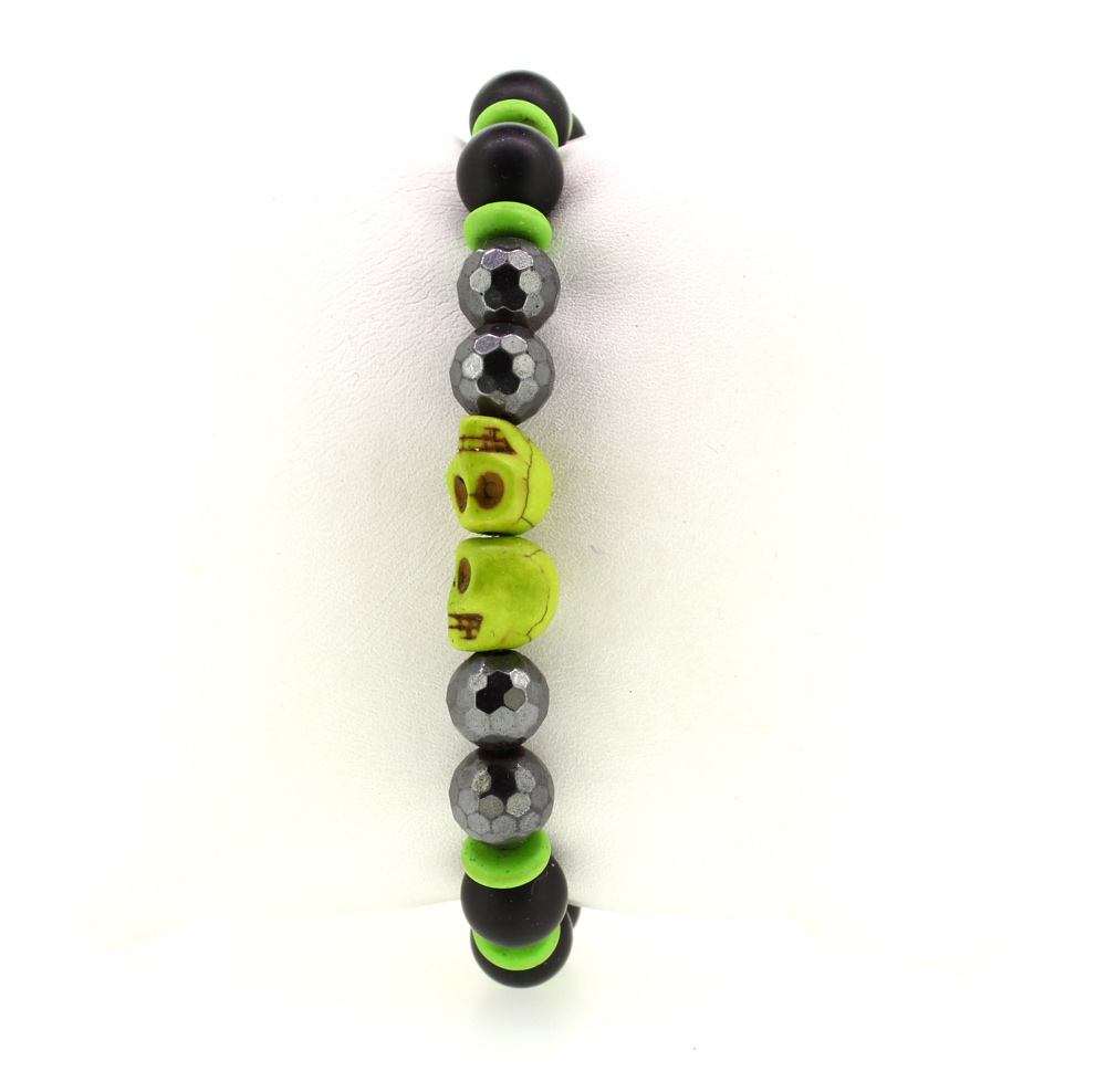 LoBo-Bracelet: Sanga - schwarzes Onyx/Hamätit Perlenarmband grün.