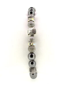 LoboBracelet: Makalo - grauer Larvikit-Edelstein mit Hamätit und Strass-Rondell