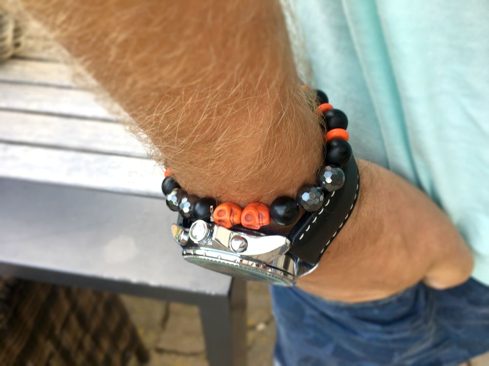 LoBo-Bracelet: Sanga - schwarzes Onyx/Hamätit Perlenarmband orange.